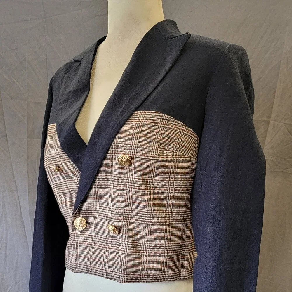 JASON WU NAVY and PLAID BLAZER size XS - Picture 5 of 7